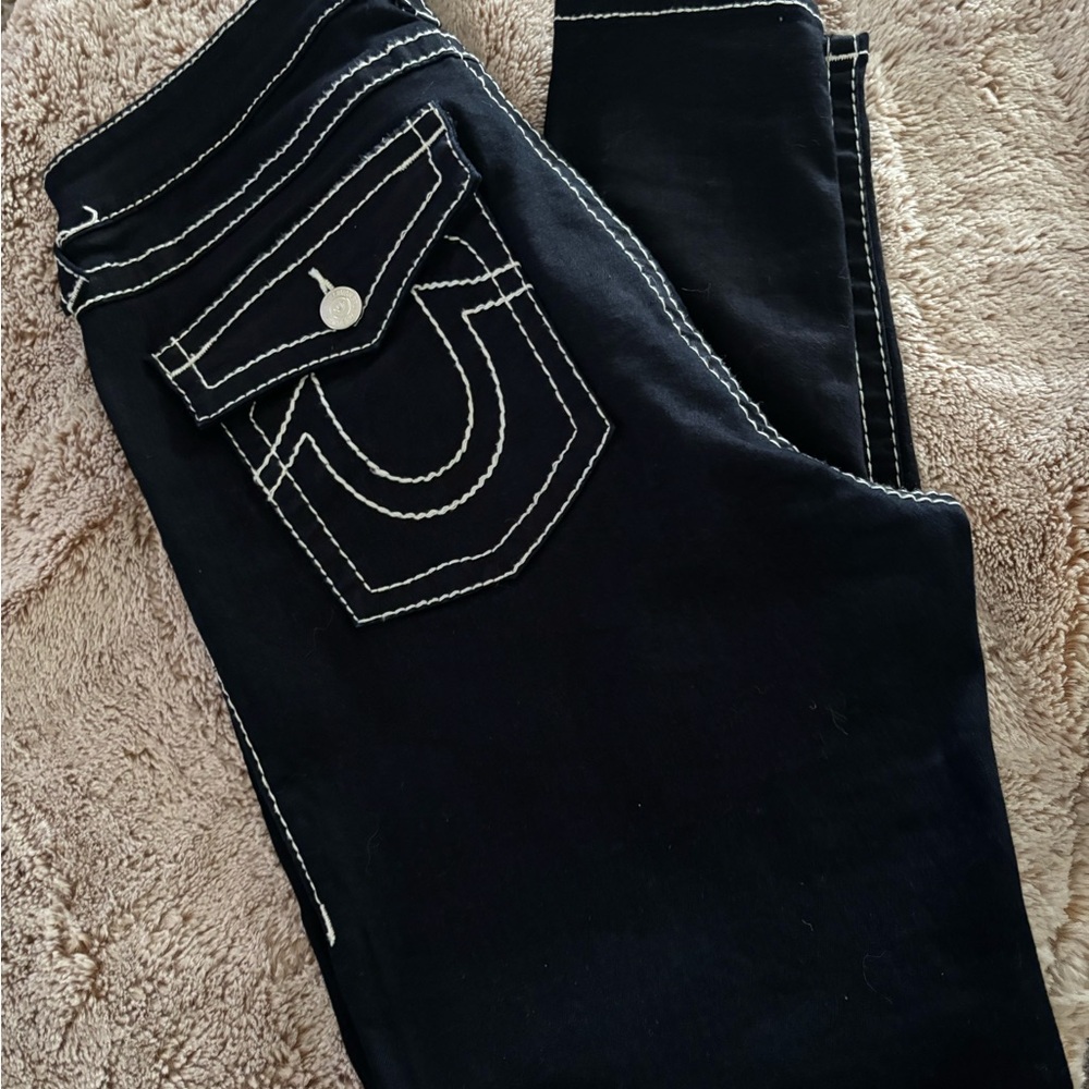 True Religion Black Skinny Jeans with White Stitching